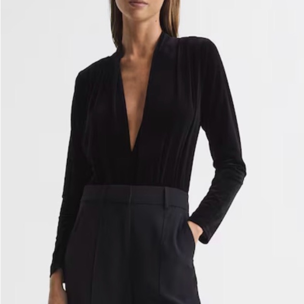 NWT - Reiss Rosalba Velvet Plunge Bodysuit - Size Large
